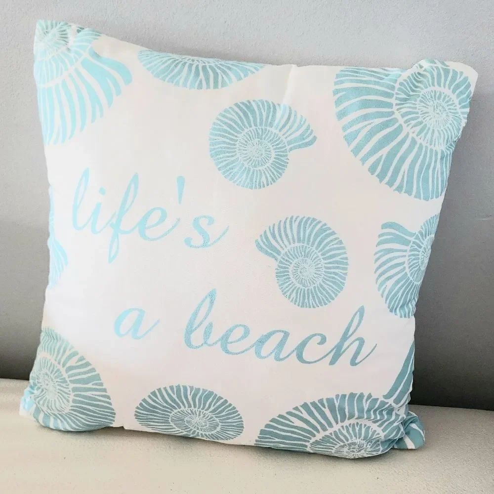 BEACH LIFE INDOOR OUTDOOR THROW PILLOW  17" SQUARE LIFE'S A BEACH sea Shells